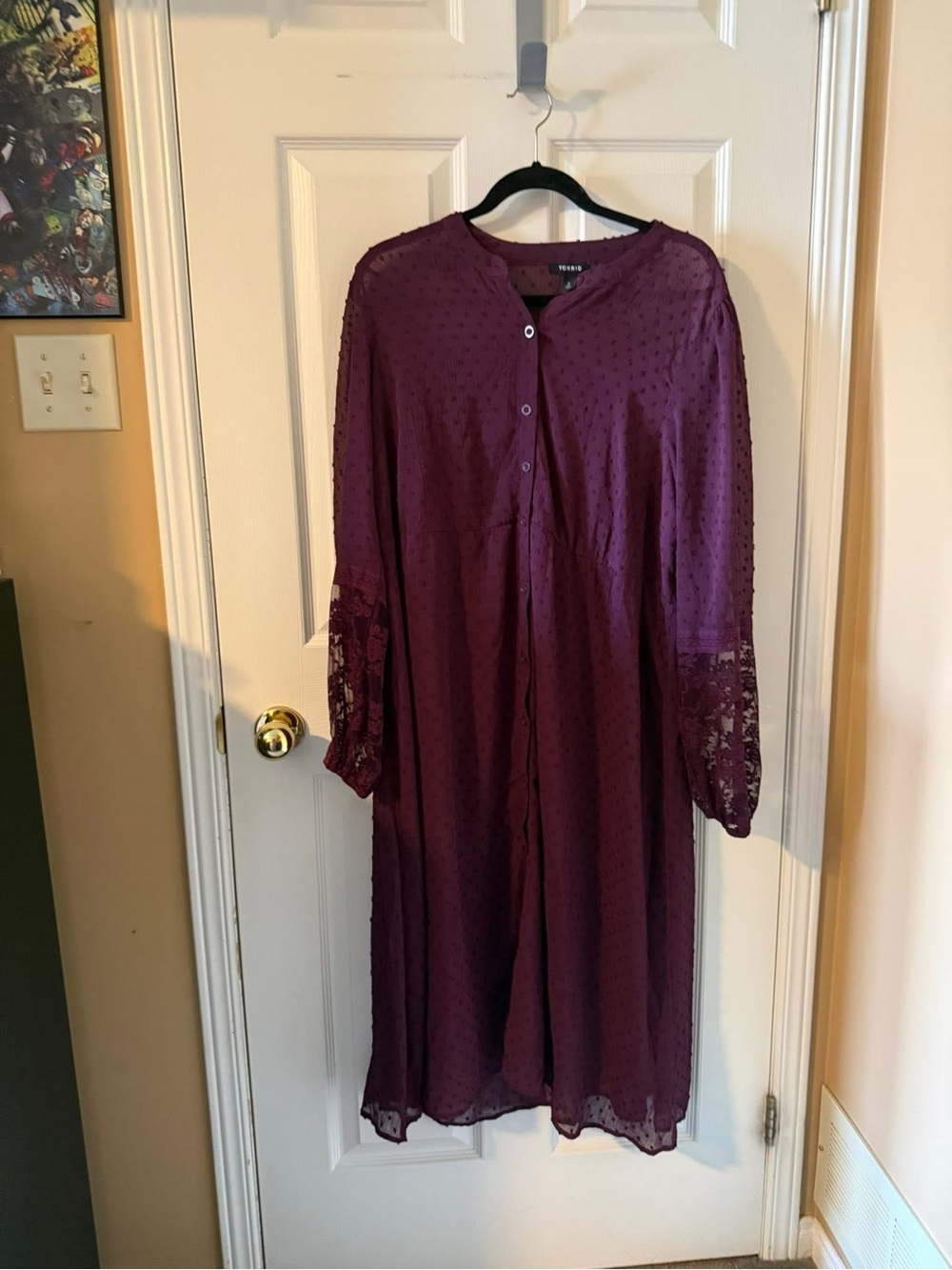 Torrid Clip Dot Button Front Maxi Kimono Burgundy Plus Size 2X